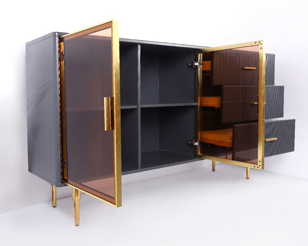 HMR - Cofab Sideboard Sintered Stone Top Luxury Buffet Tempered Glass Doors