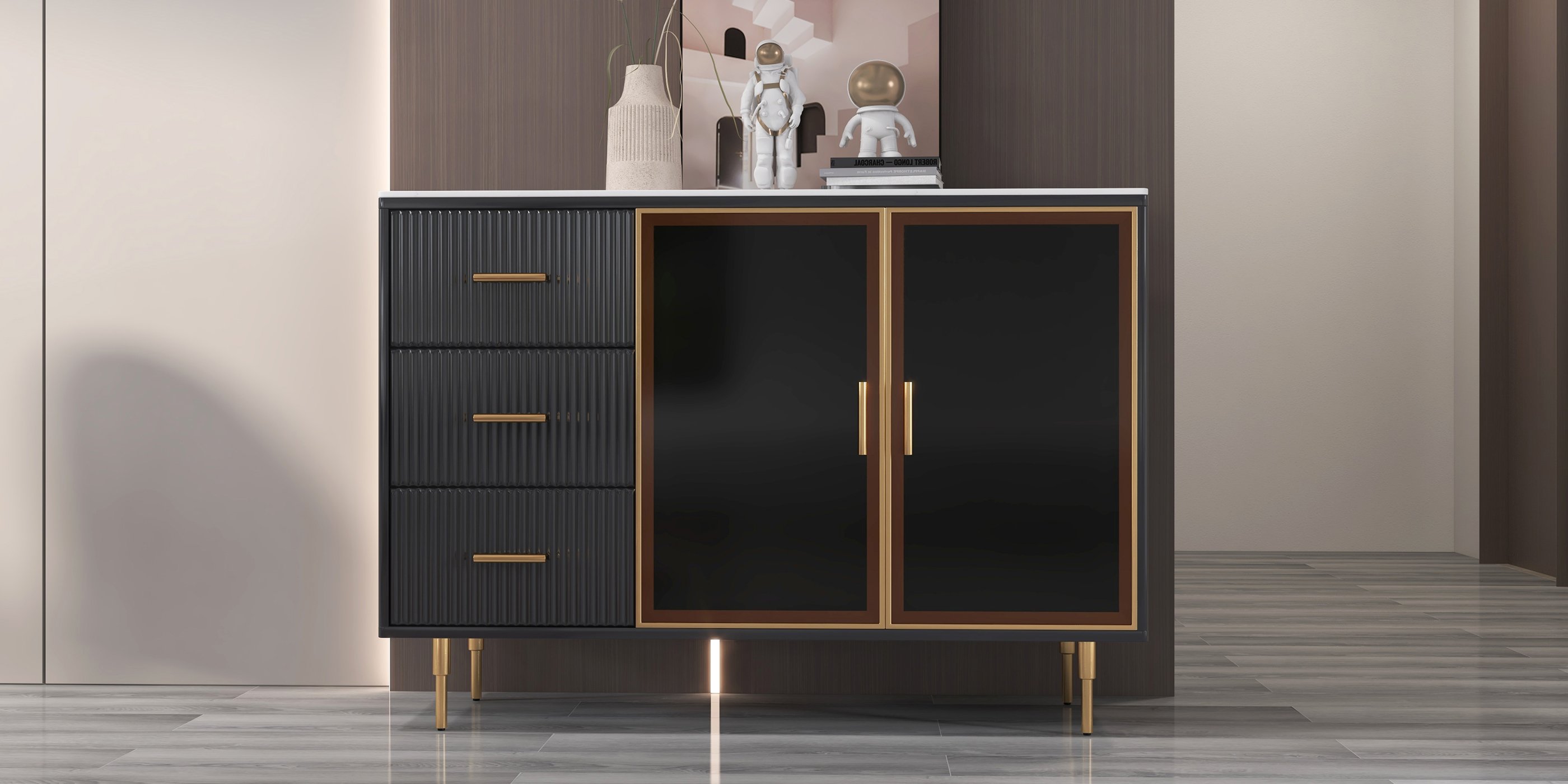 HMR - Cofab Sideboard Sintered Stone Top Luxury Buffet Tempered Glass Doors