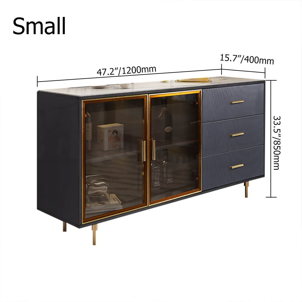 HMR - Cofab Sideboard Sintered Stone Top Luxury Buffet Tempered Glass Doors