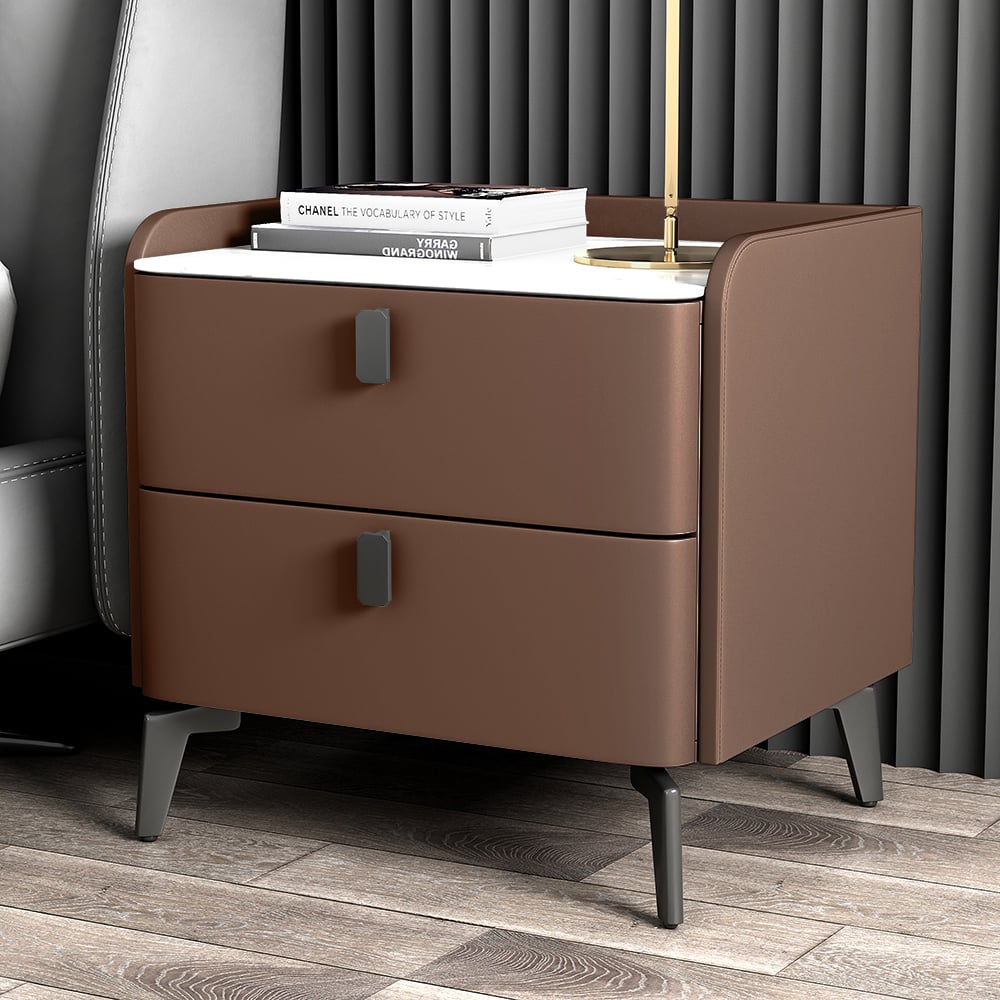 HMR Nightstand with 2-Drawer - Brown, Faux Leather