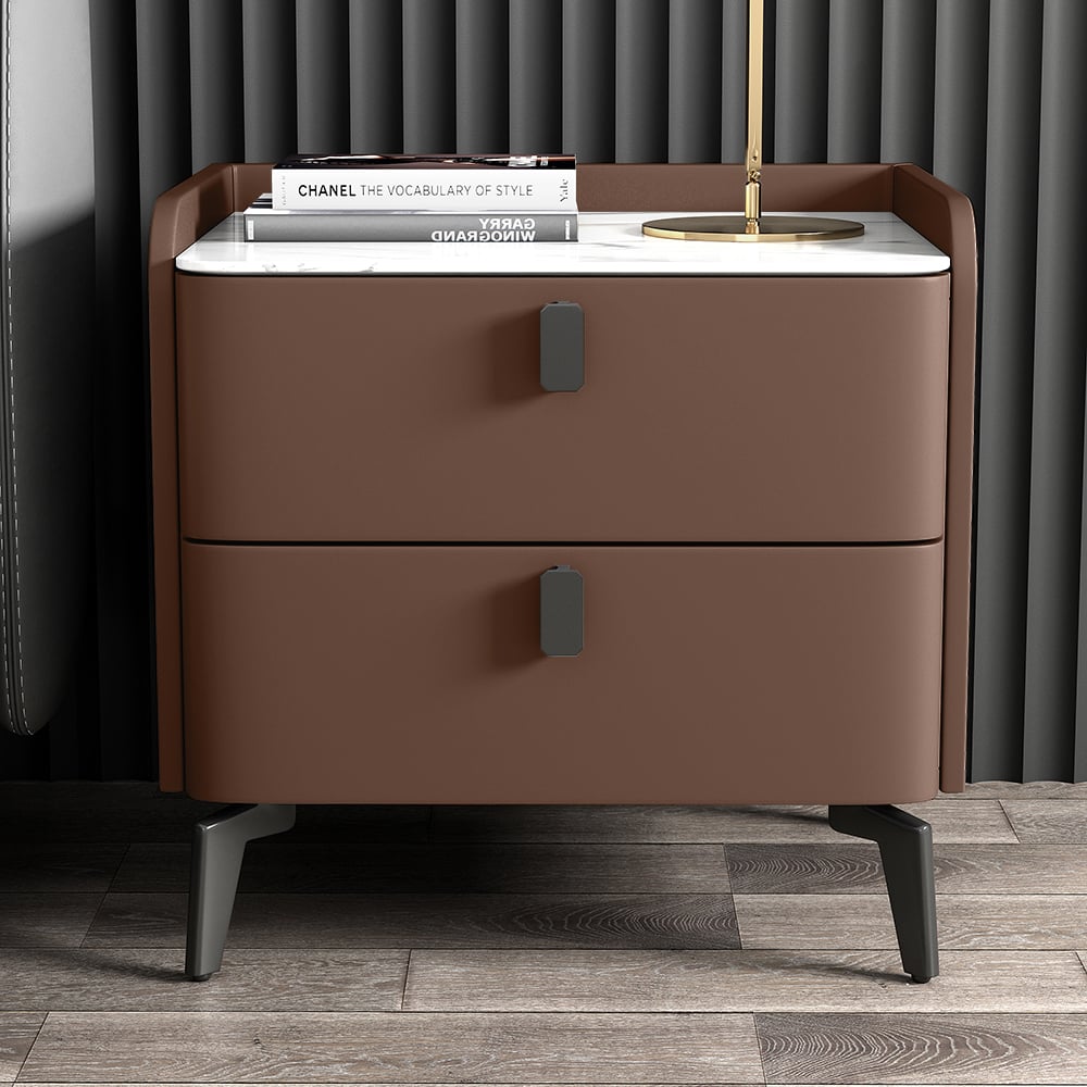 HMR Nightstand with 2-Drawer - Brown, Faux Leather