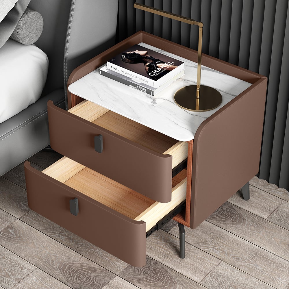 HMR Nightstand with 2-Drawer - Brown, Faux Leather
