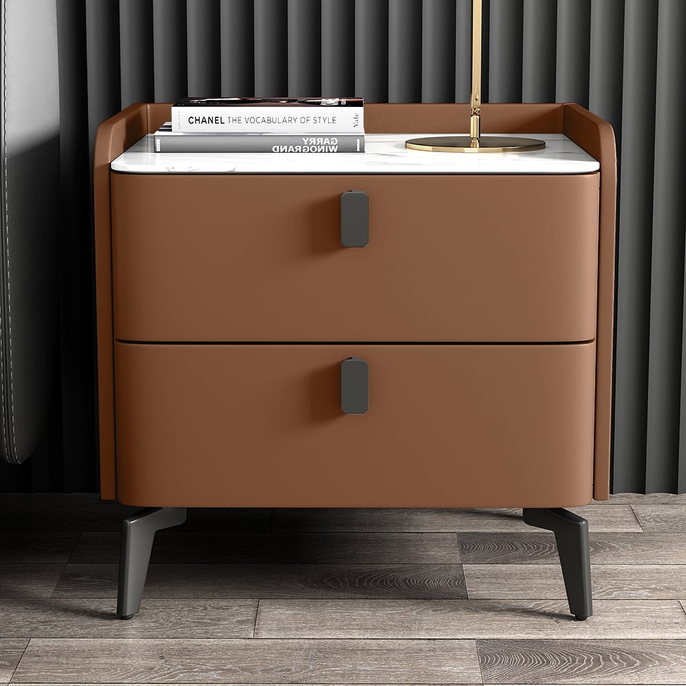 HMR Nightstand with 2-Drawer - Orange, Faux Leather