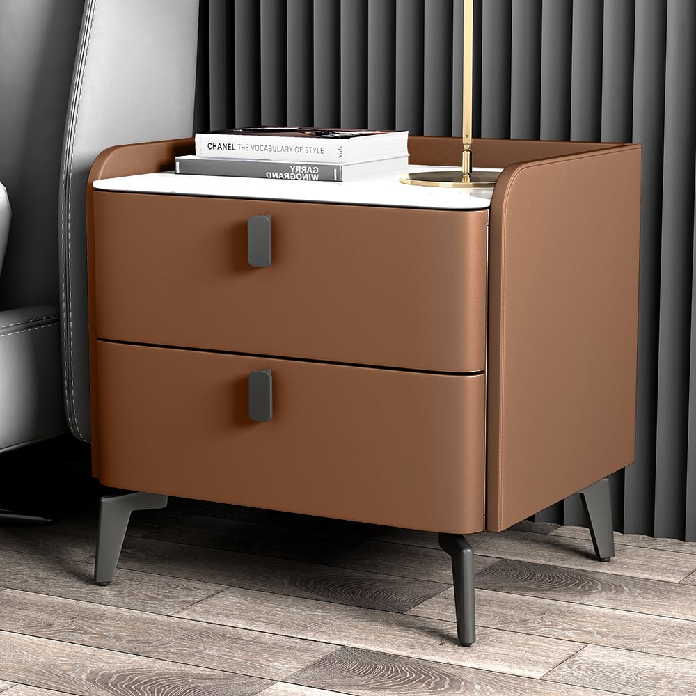 HMR Nightstand with 2-Drawer - Orange, Faux Leather
