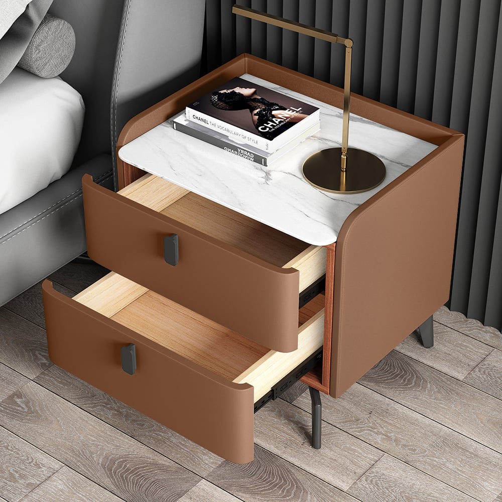 HMR Nightstand with 2-Drawer - Orange, Faux Leather