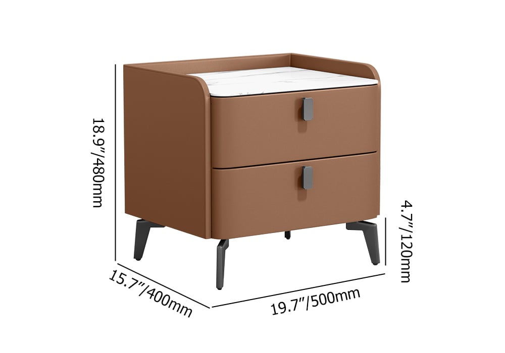 HMR Nightstand with 2-Drawer - Orange, Faux Leather