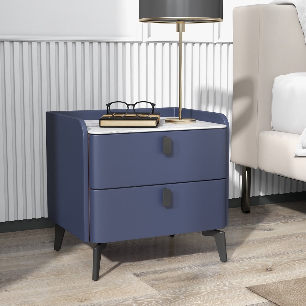 HMR Nightstand with 2-Drawer - Blue, Faux Leather