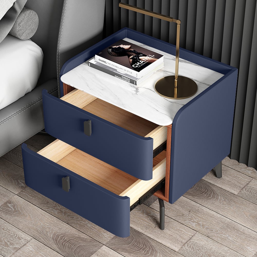HMR Nightstand with 2-Drawer - Blue, Faux Leather