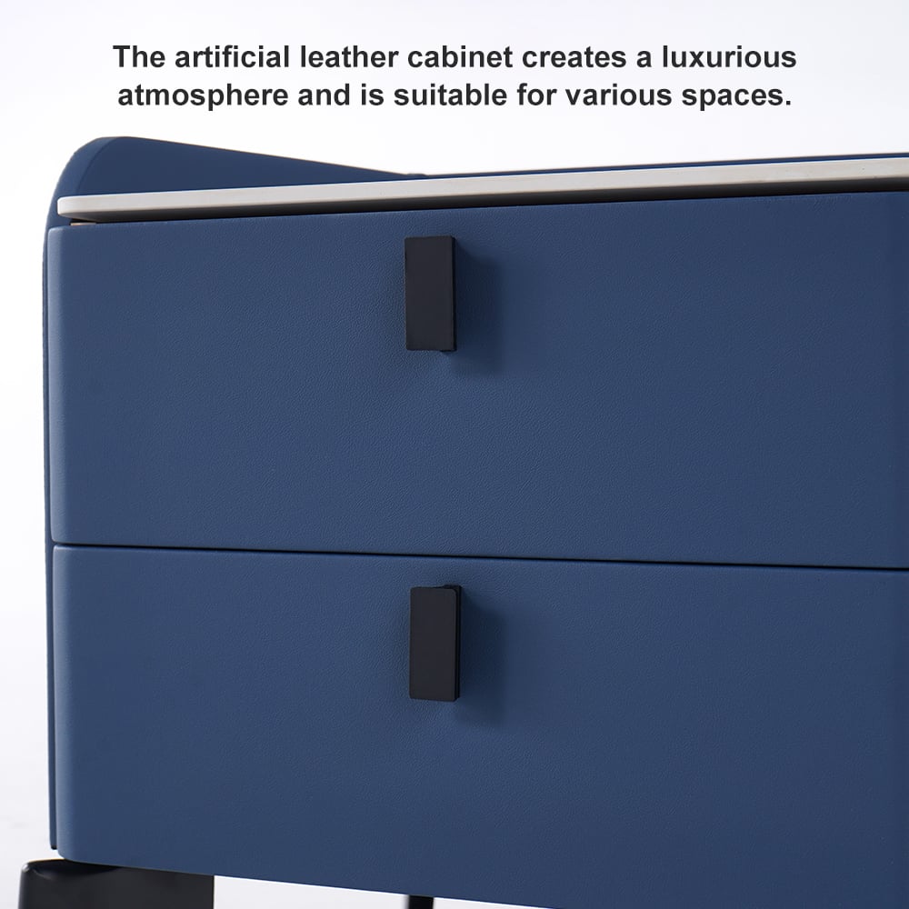 HMR Nightstand with 2-Drawer - Blue, Faux Leather