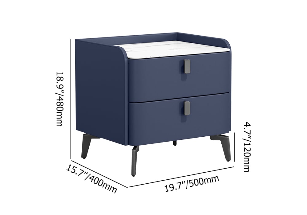 HMR Nightstand with 2-Drawer - Blue, Faux Leather