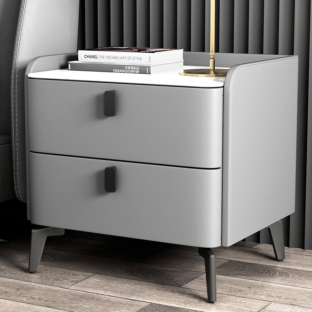 HMR Nightstand with 2-Drawer - Gray, Faux Leather
