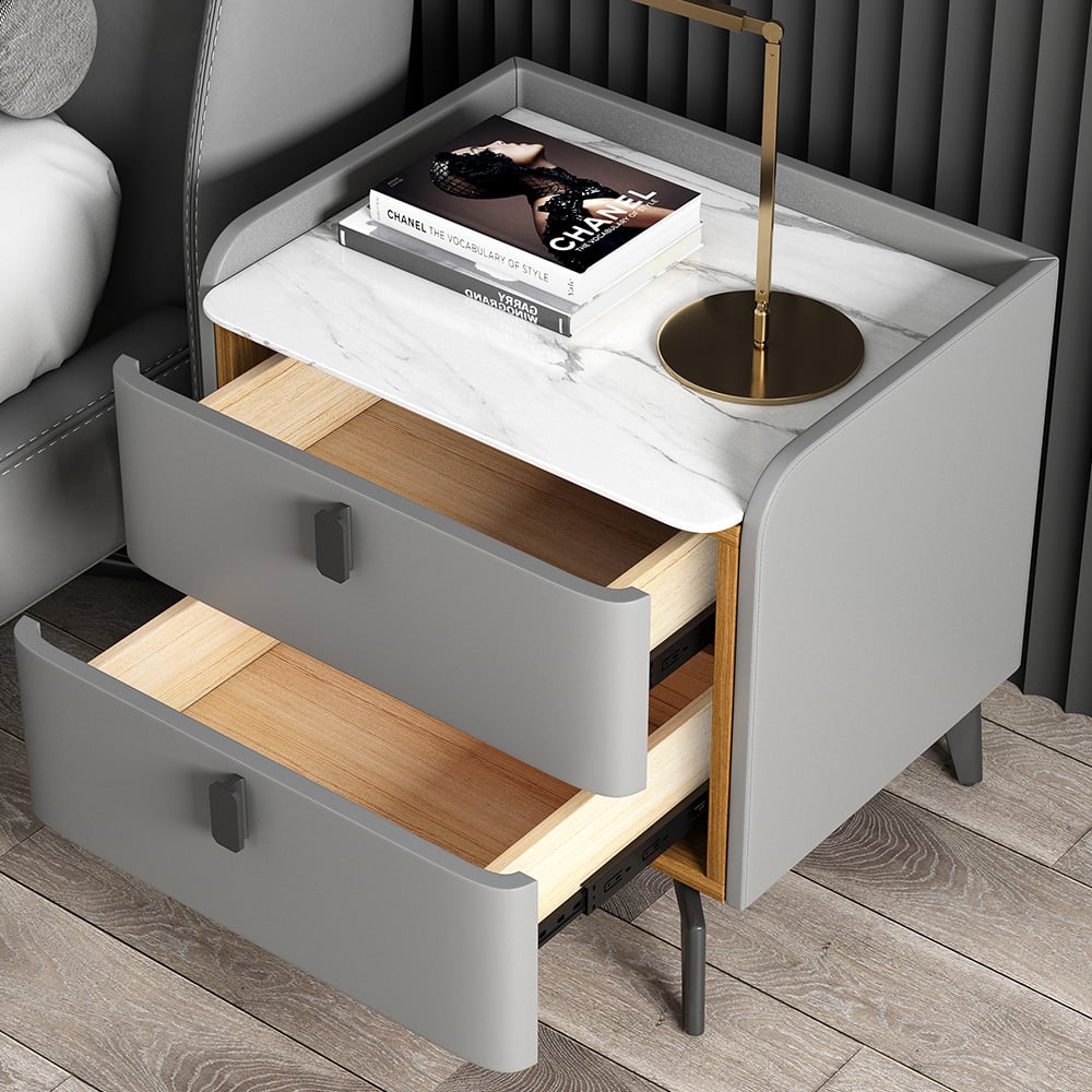 HMR Nightstand with 2-Drawer - Gray, Faux Leather