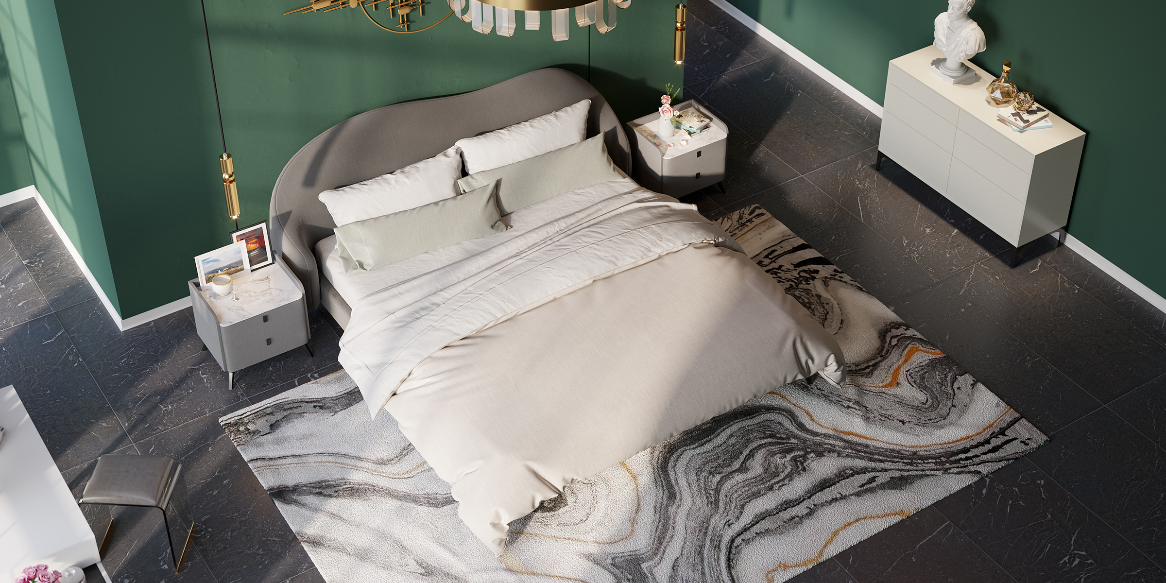 HMR Nightstand with 2-Drawer - Gray, Faux Leather