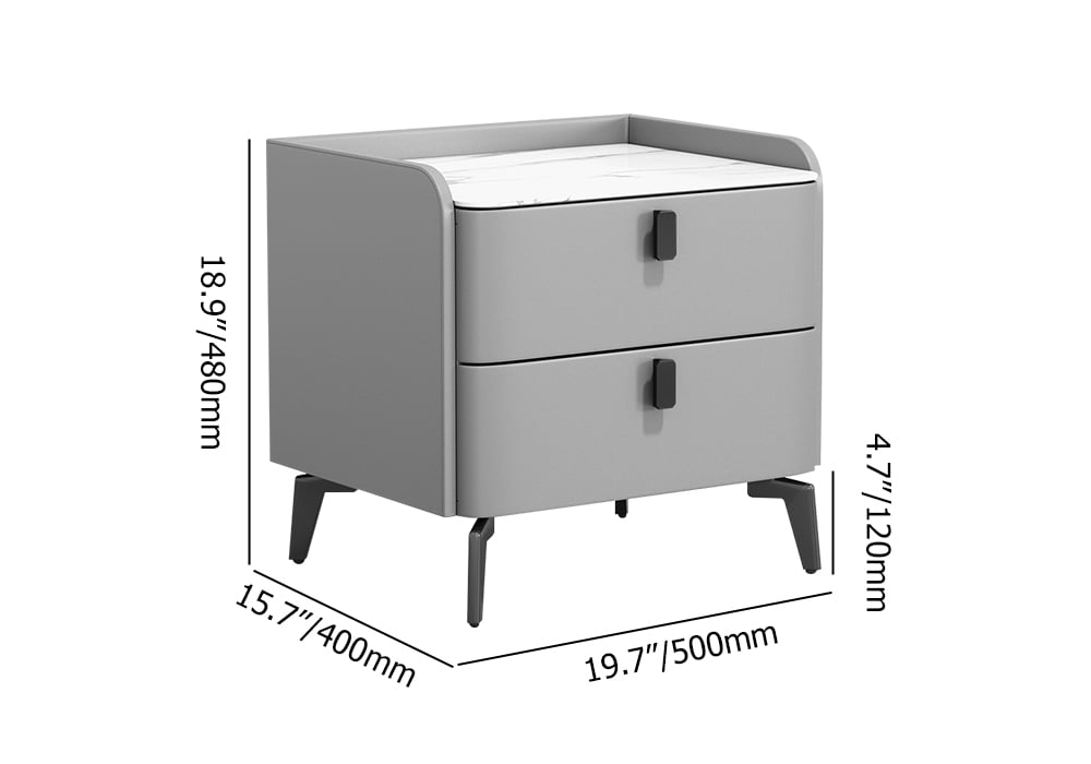 HMR Nightstand with 2-Drawer - Gray, Faux Leather