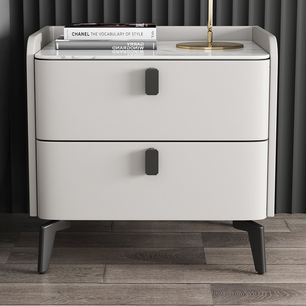 HMR Nightstand with 2-Drawer - White, Faux Leather