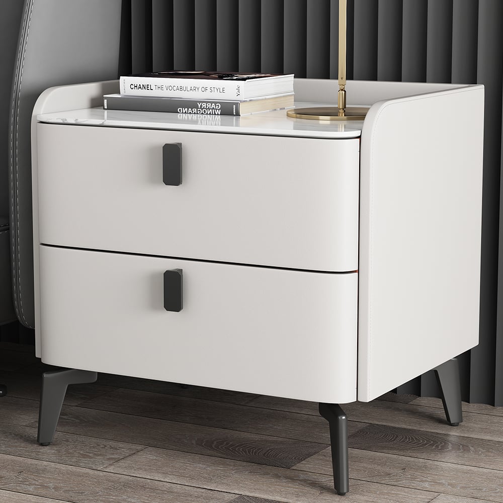 HMR Nightstand with 2-Drawer - White, Faux Leather