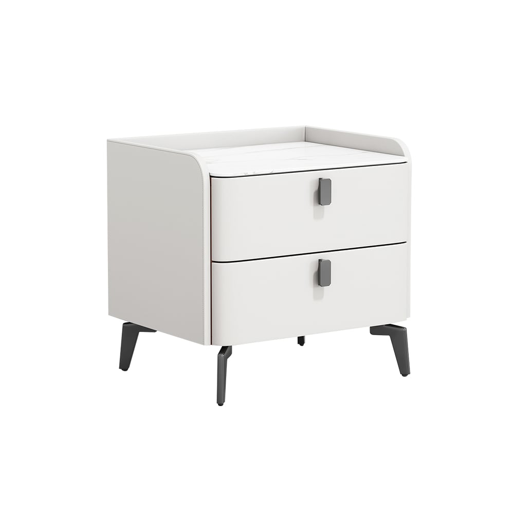 HMR Nightstand with 2-Drawer - White, Faux Leather