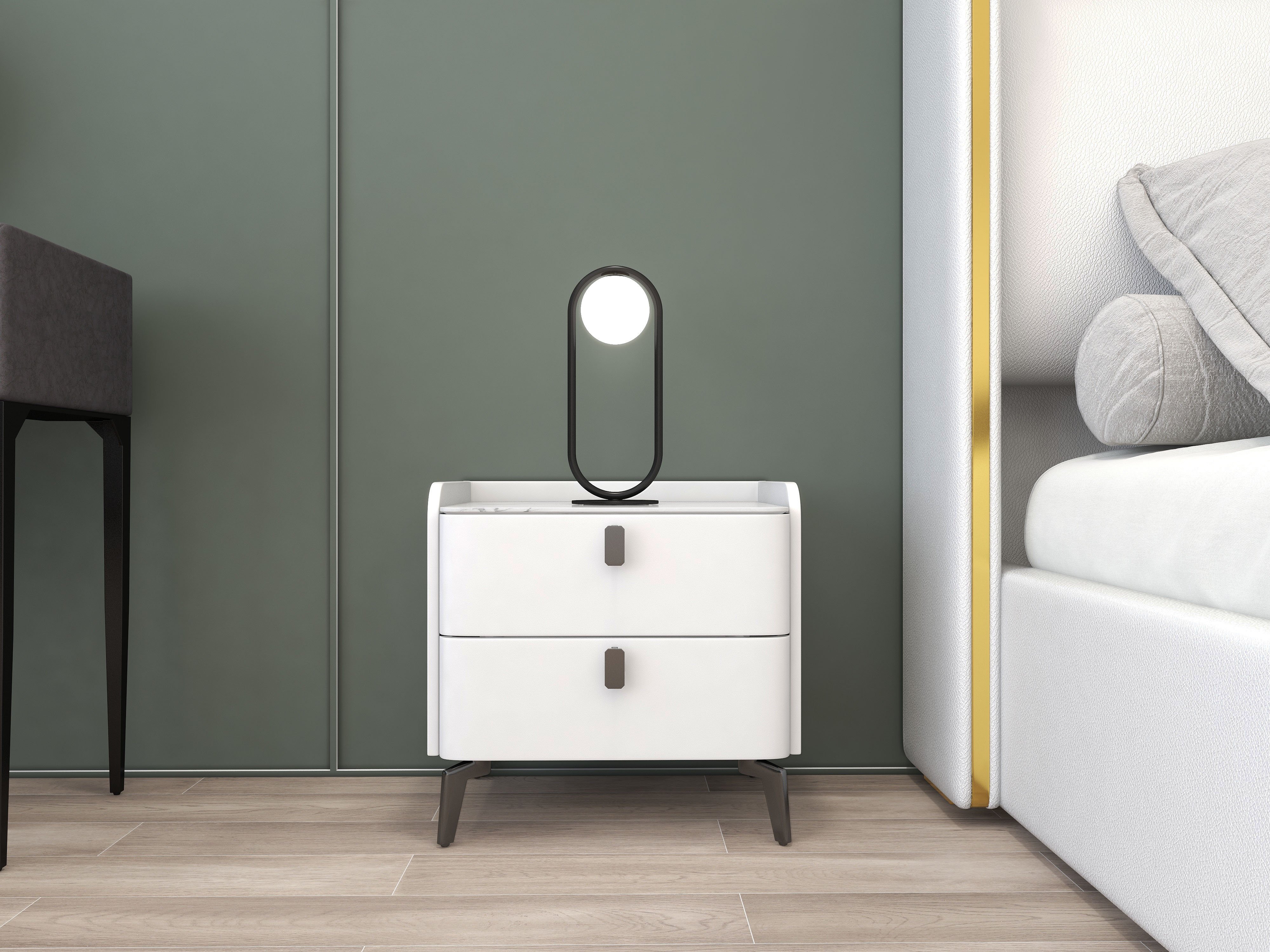 HMR Nightstand with 2-Drawer - White, Faux Leather
