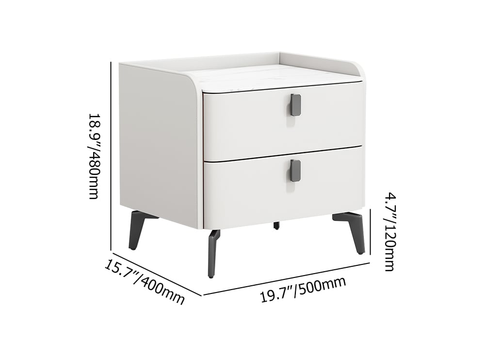 HMR Nightstand with 2-Drawer - White, Faux Leather