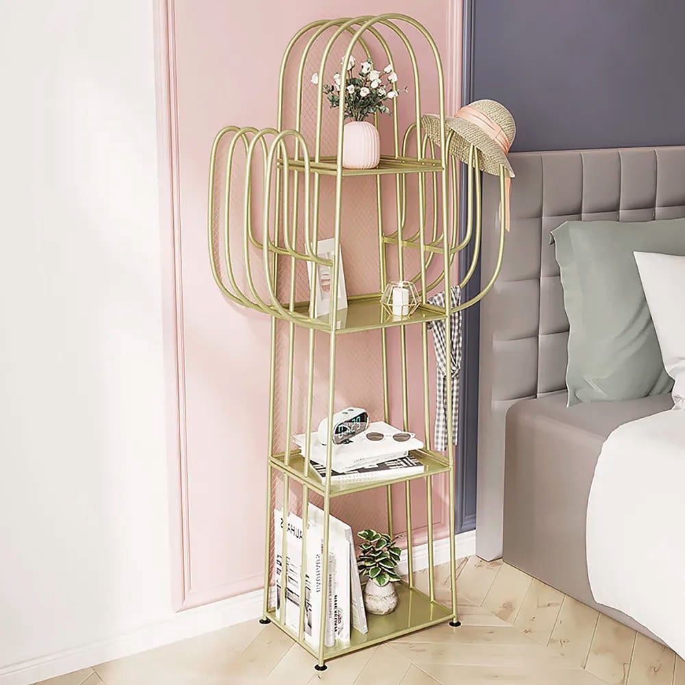 HMR - Nightstand Cactus Shape Shelf Metal in Gold