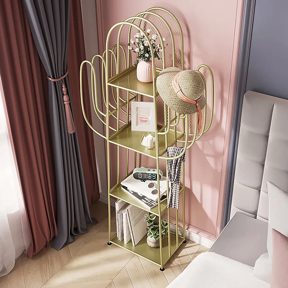 HMR - Nightstand Cactus Shape Shelf Metal in Gold