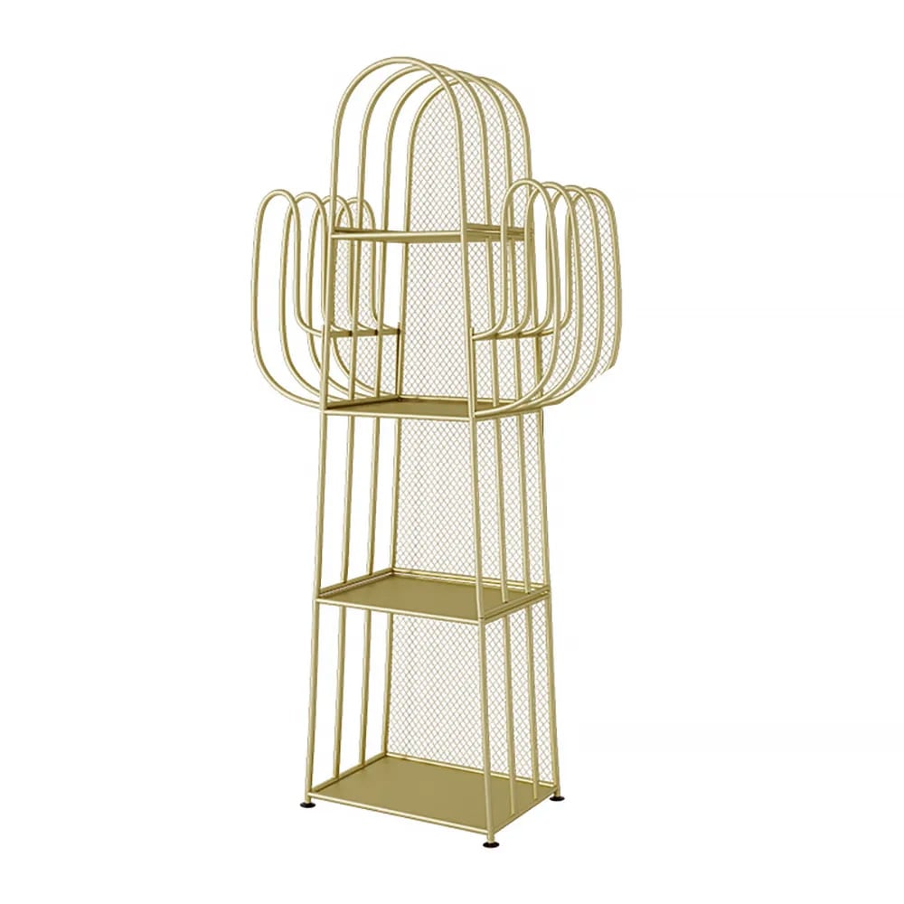 HMR - Nightstand Cactus Shape Shelf Metal in Gold