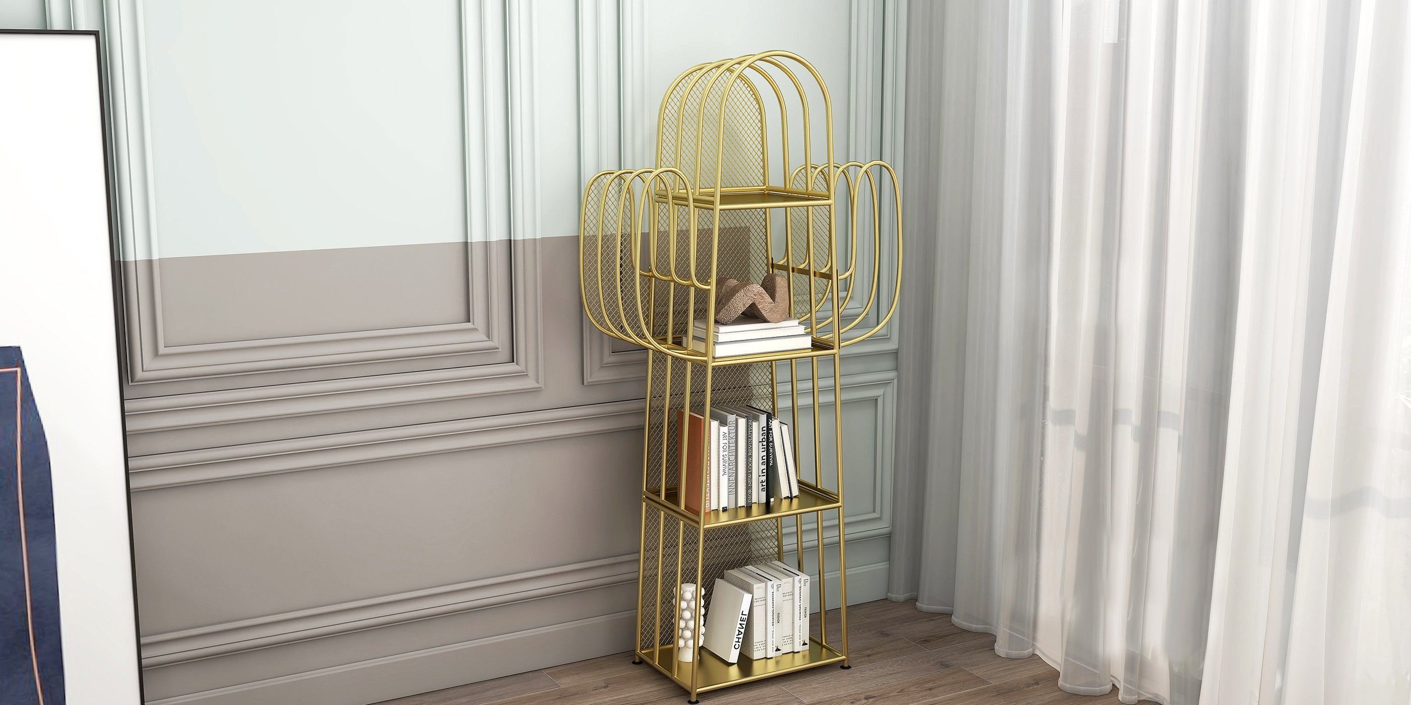 HMR - Nightstand Cactus Shape Shelf Metal in Gold
