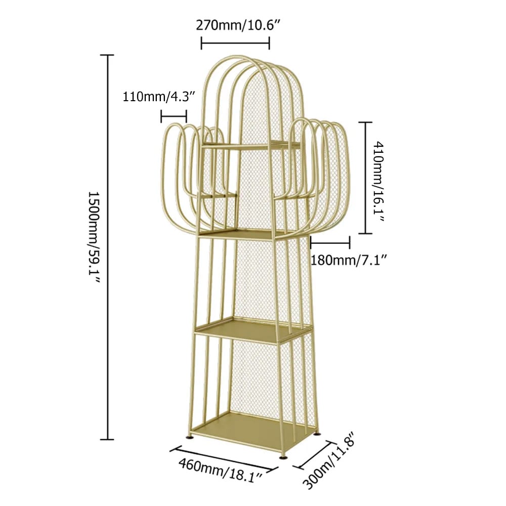 HMR - Nightstand Cactus Shape Shelf Metal in Gold