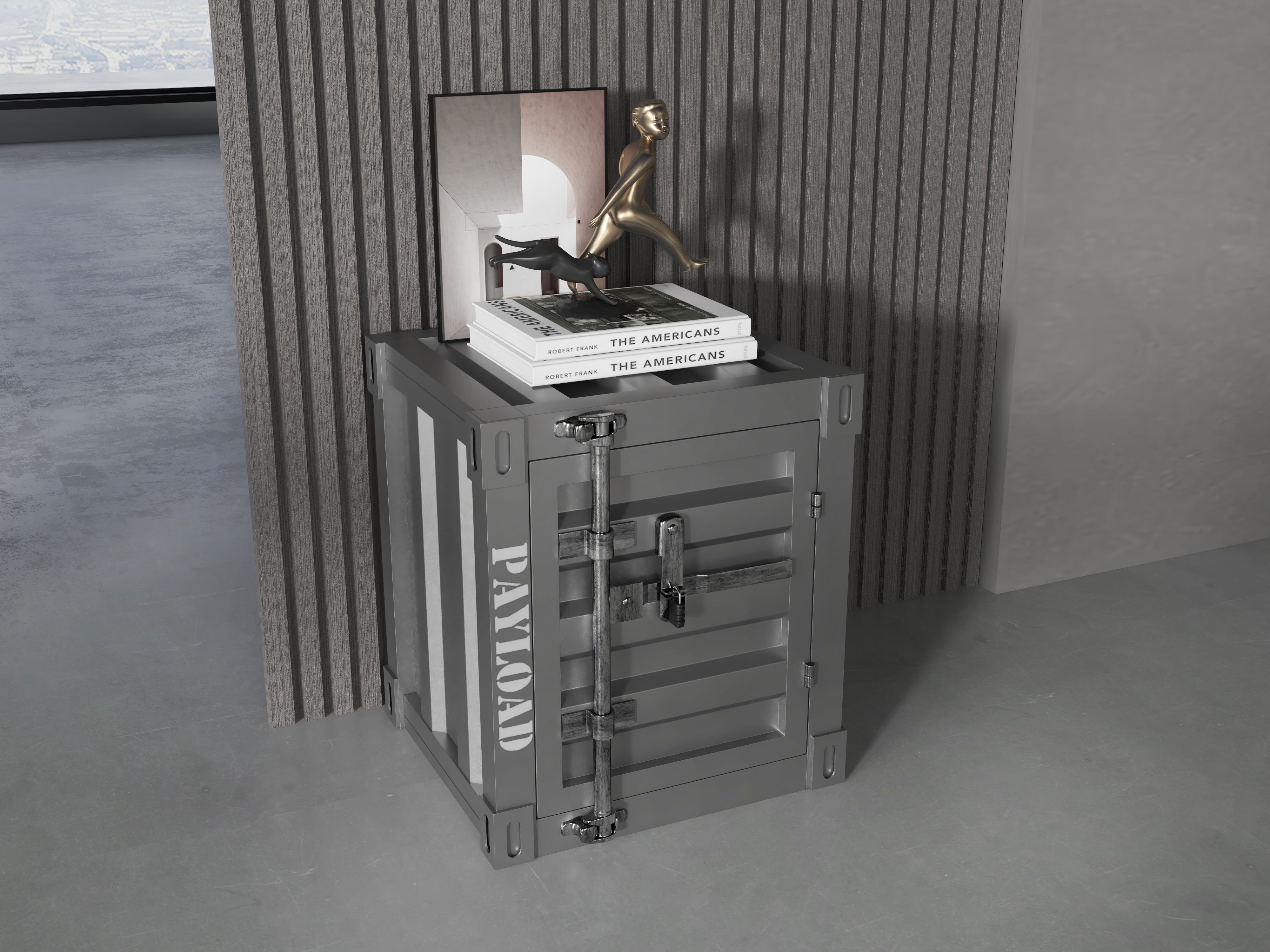 HMR Ctainer Series Industrial Nightstand with Storage/Shelf - Gray