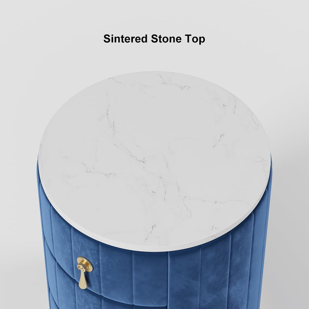 HMR 3-Drawer Round Nightstand - Blue, Velvet