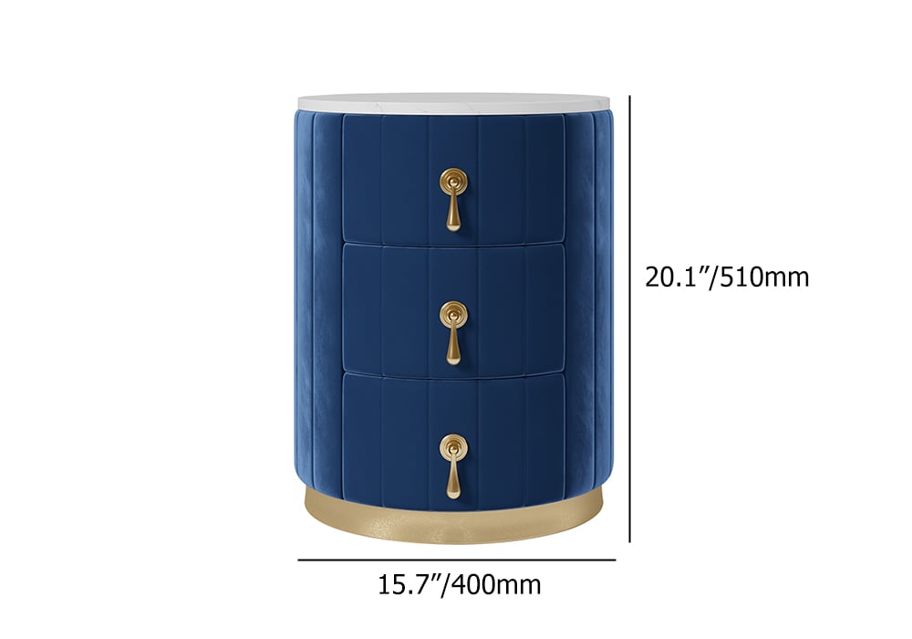 HMR 3-Drawer Round Nightstand - Blue, Velvet
