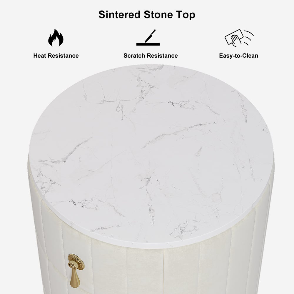 HMR 3-Drawer Round Nightstand - White, Velvet