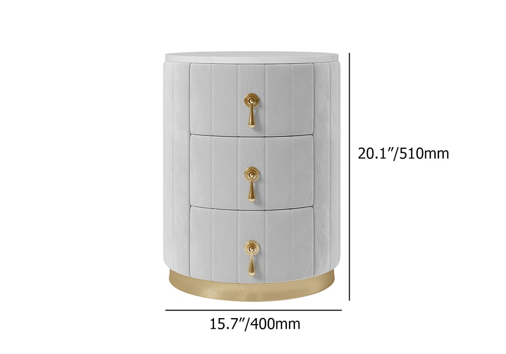 HMR 3-Drawer Round Nightstand - Gray, Velvet