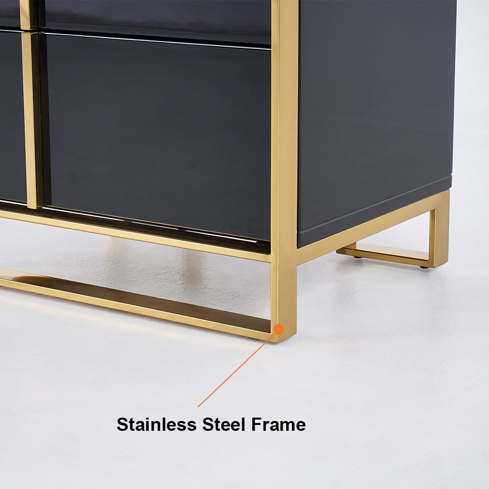 HMR Rimh Lacquer Nightstand with 2 Drawers - Black, Stainless Steel