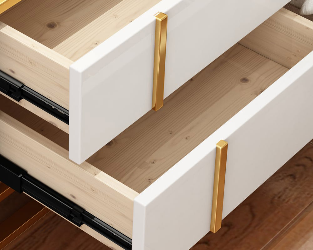 HMR Rimh Lacquer Nightstand with 2 Drawers - White, Stainless Steel