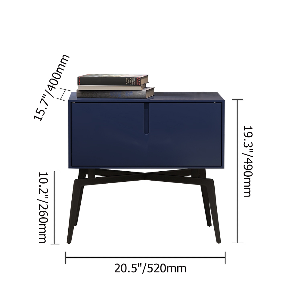 HMR - Modern Nightstand with Drawer and Metal Frame in Blue