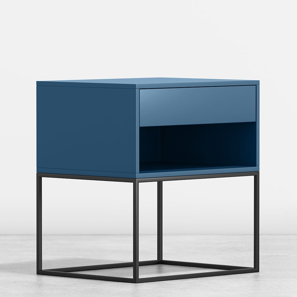 HMR Modern Nightstand with Drawer Bedside Table Metal Base - Blue