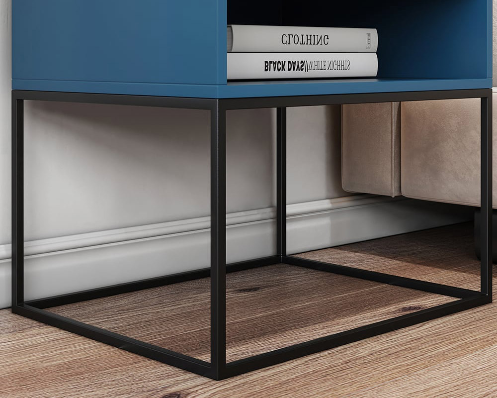 HMR Modern Nightstand with Drawer Bedside Table Metal Base - Blue