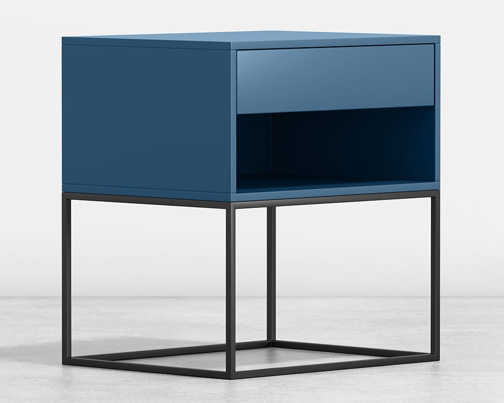 HMR Modern Nightstand with Drawer Bedside Table Metal Base - Blue