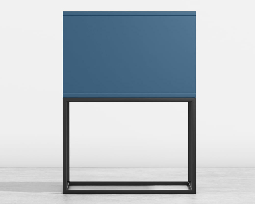 HMR Modern Nightstand with Drawer Bedside Table Metal Base - Blue
