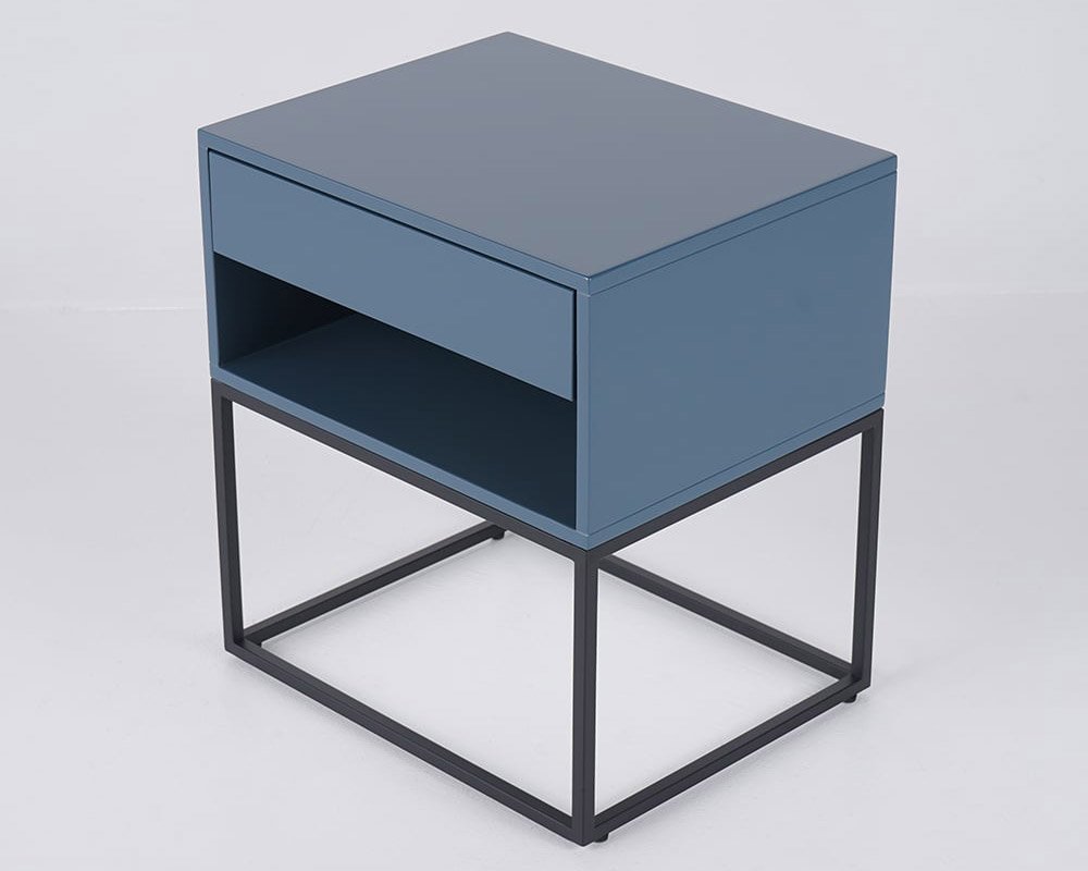 HMR Modern Nightstand with Drawer Bedside Table Metal Base - Blue