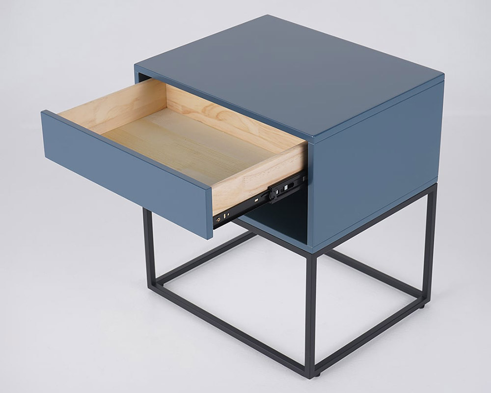 HMR Modern Nightstand with Drawer Bedside Table Metal Base - Blue