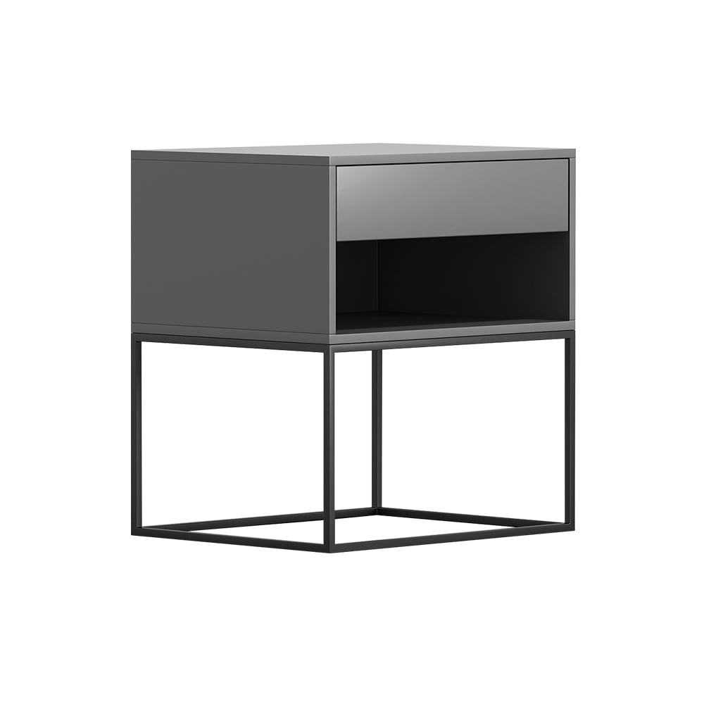 HMR Modern Nightstand with Drawer Bedside Table Metal Base - Gray