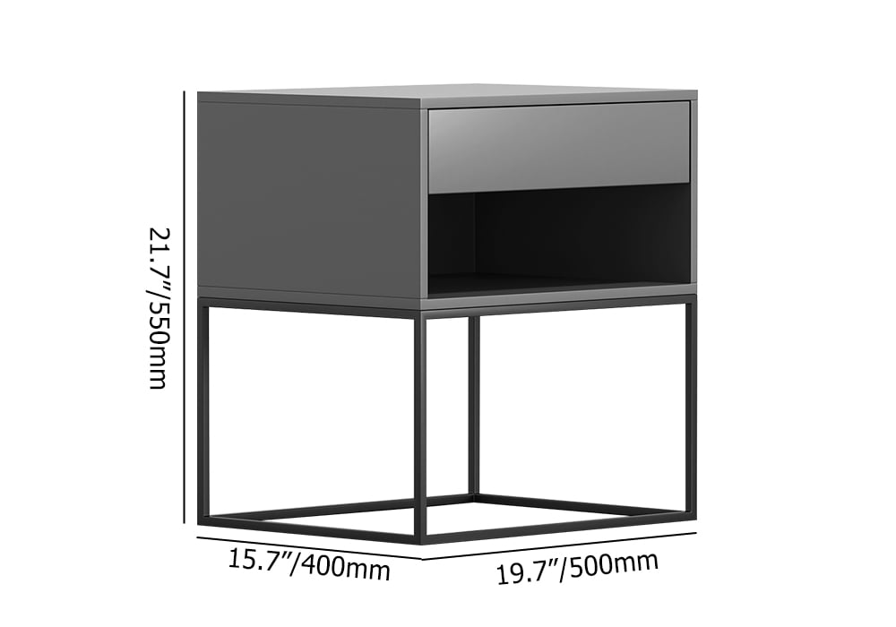 HMR Modern Nightstand with Drawer Bedside Table Metal Base - Gray