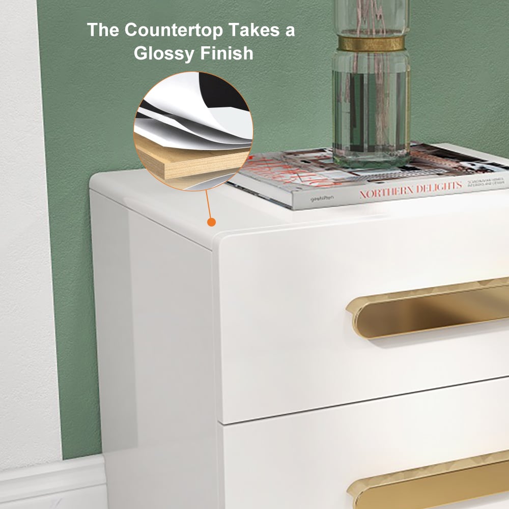 HMR - Square 2-Drawer Nightstand with USB Port Sensor in White