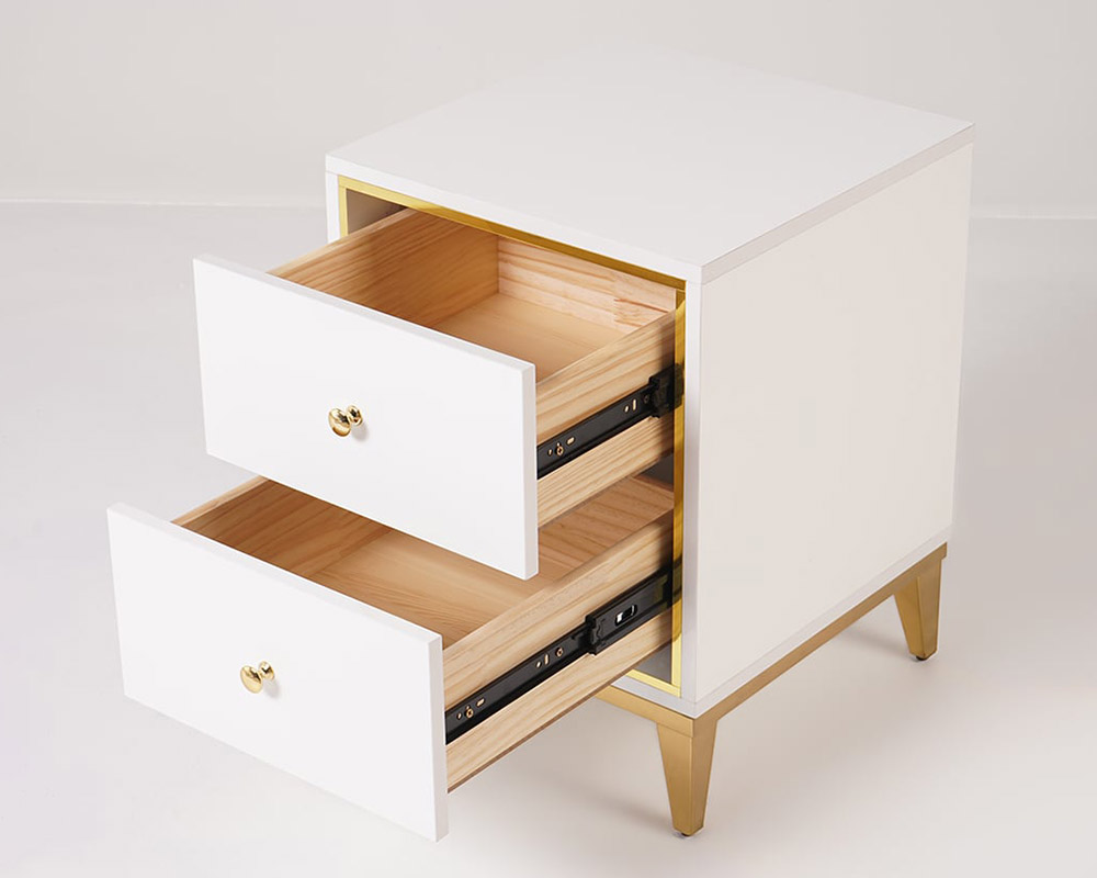 HMR - 2-Drawer Nightstand with Gold Legs in White
