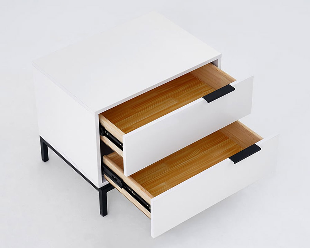 HMR - Minimalist Wooden Nightstand with 2 Drawers in White