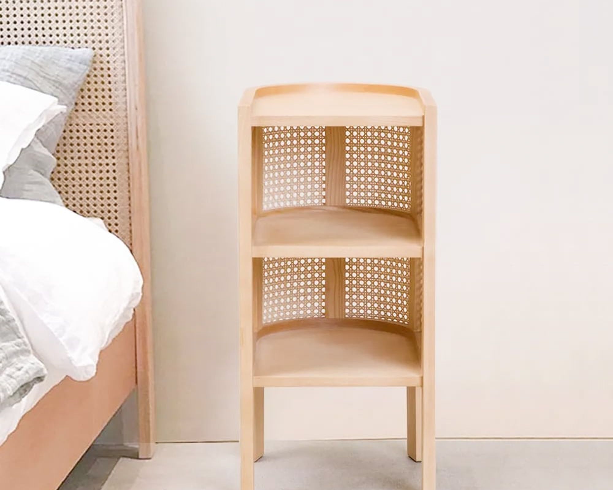 HMR Semi-Circle Nightstand with Open Shelves - Natural, Wood/Rattan
