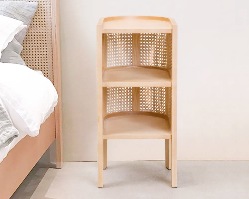 HMR Semi-Circle Nightstand with Open Shelves - Natural, Wood/Rattan