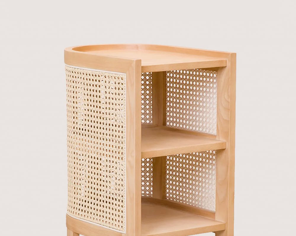HMR Semi-Circle Nightstand with Open Shelves - Natural, Wood/Rattan